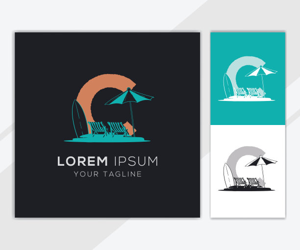 字母C与复古海滩插图标志模板图片下载