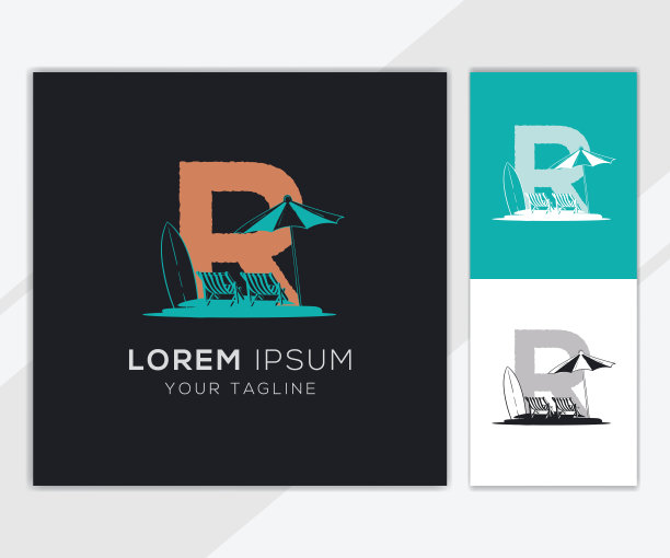 字母R与复古海滩插图标志模板图片下载