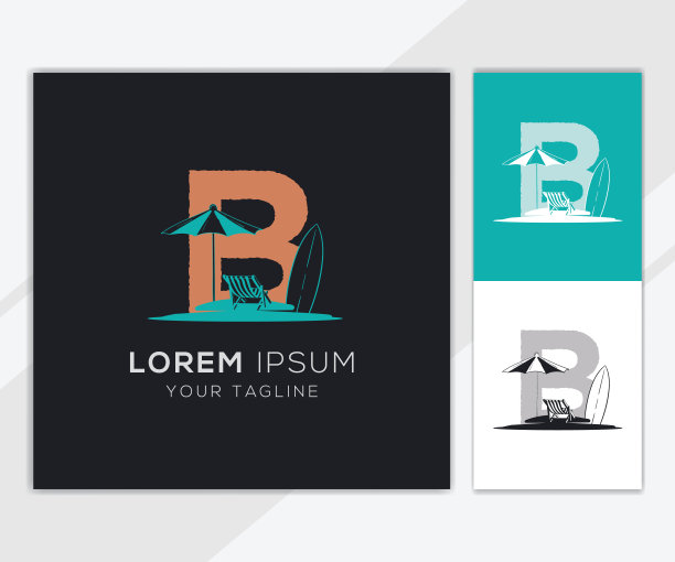 字母B与复古海滩插图标志模板图片下载