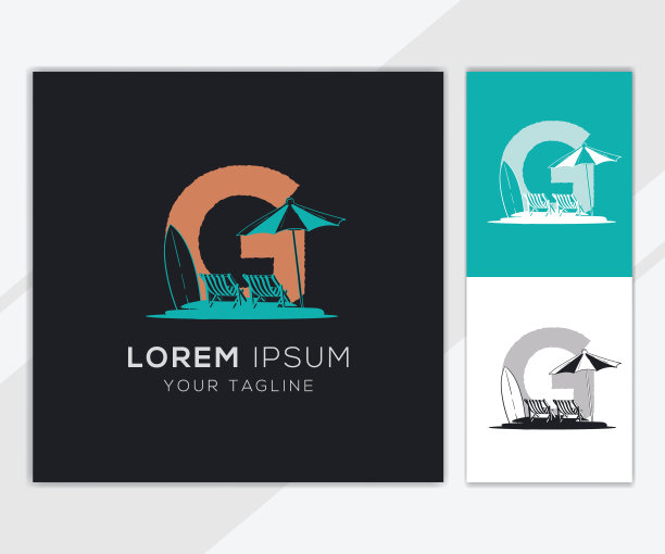 字母G与复古海滩插图标志模板图片下载