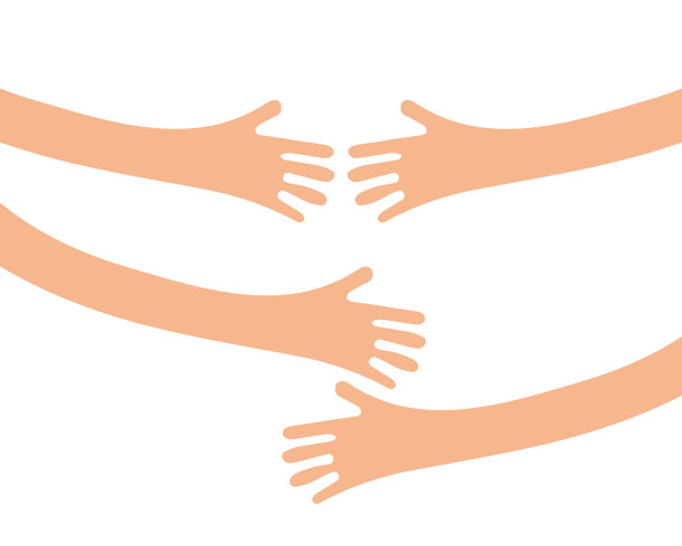 人的手拿着或拥抱着标志标志的东西。创意徽章与武器矢量插图。独特的标识设计模板。隔离在白色上图片下载