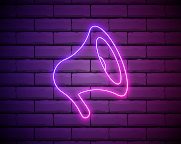 扩音器图标。霓虹风格图标中的媒体元素。简单的图标为网站，网页设计，移动应用程序，信息图形图片下载