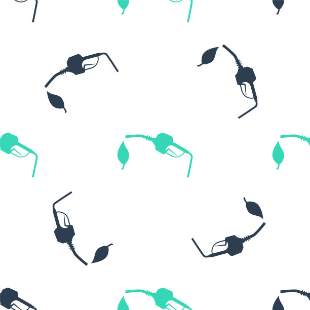 绿色生物燃料概念与燃料喷嘴和叶子图标隔离无缝模式的白色背景。自然能源的概念。加油站持枪标志。向量图片下载