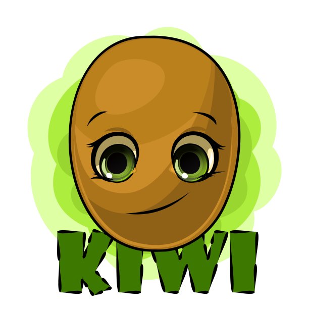 奇异果在一个抽象的背景。脸铭文。孤立的物体在白色上。成熟。卡通平的风格。插图。微笑。向量图片下载