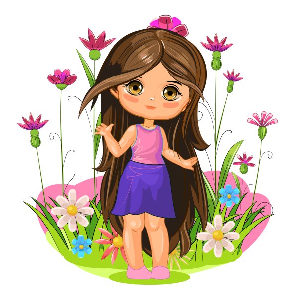 穿着裙子的可爱小女孩。开朗风趣的孩子心情好。白色背景上的孤立物体。年轻的孩子。卡通平的风格。向量图片下载