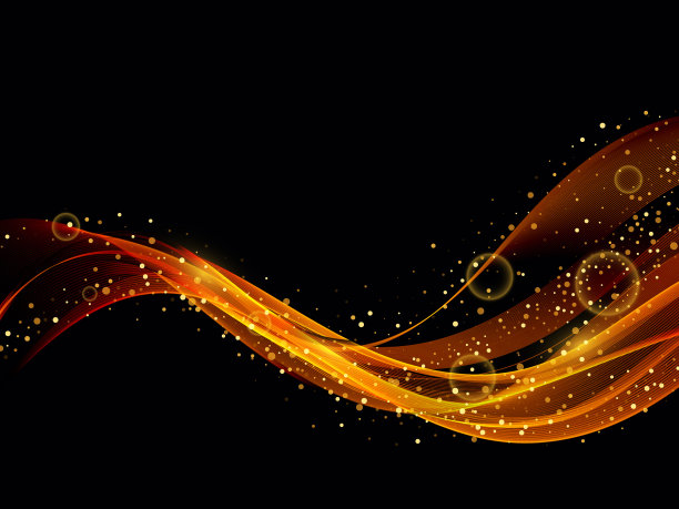 抽象的金色波浪闪亮的金色移动线条设计元素与闪烁的效果在黑暗的背景图片下载