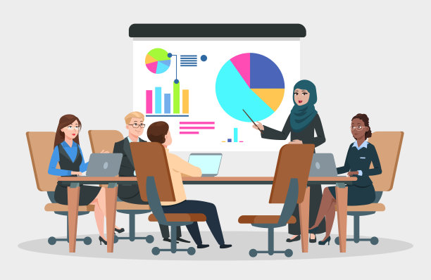 商务会议矢量素材：阿拉伯女商人项目策略信息图，团队研讨会演示图片下载