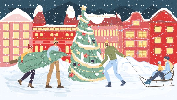 平面卡通人物节日快乐矢量插画概念图片下载