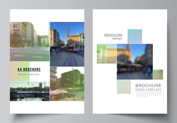 矢量布局A4封面模型设计模板的宣传册，传单布局，小册子，封面设计，书设计，宣传册封面。抽象项目与剪贴蒙版绿色方块为您的照片。图片下载