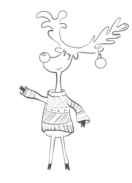 黑色和白色线圣诞鹿在蓝色毛衣。插图是手绘的。用于明信片、纸张、纺织品的字符图片下载