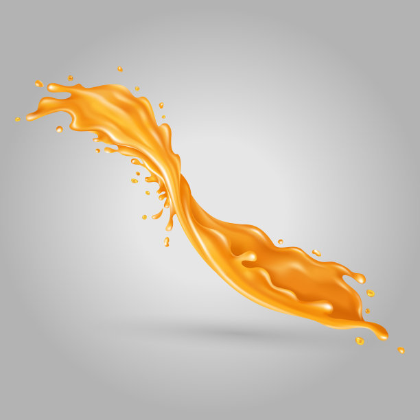 橙色液体溅在灰色背景上图片下载