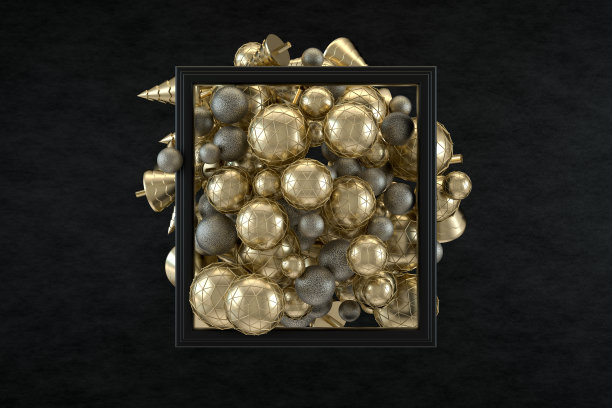 飞行圣诞装饰框架，黑色和金色的颜色，圣诞节，新年的概念图片下载