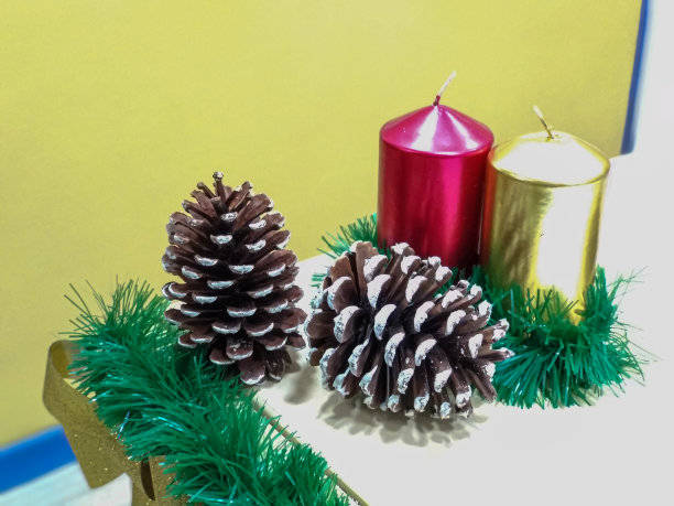 圣诞装饰用蜡烛和菠萝图片下载