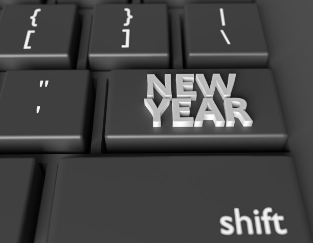 庆祝活动的概念。电脑键盘按钮上的新年你的话图片下载