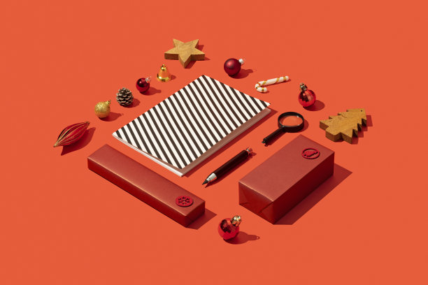 办公用品圣诞概念红色背景图片下载