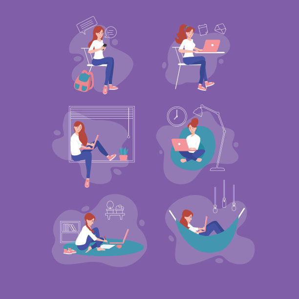 妇女在家工作插图图片下载