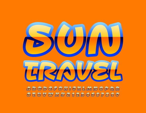 向量假日象征太阳旅行。艺术字母和数字集图片下载