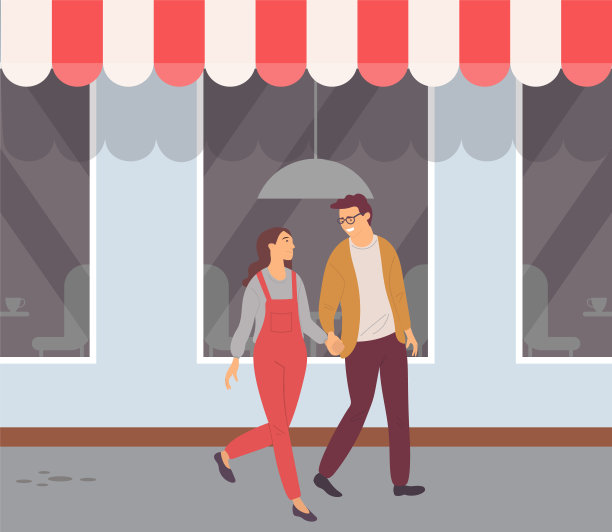 城市里相爱的年轻男女矢量图图片下载