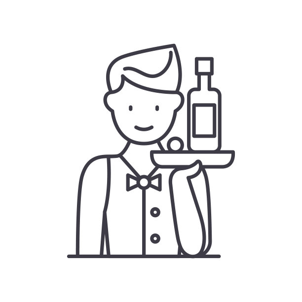 服务员图标，线性隔离插图，细线矢量，网页设计标志，轮廓概念符号与可编辑笔画在白色背景。图片下载