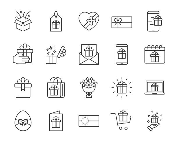 套装礼盒细线图标，生日礼物，新年礼物，圣诞礼物，情人节礼物图片下载