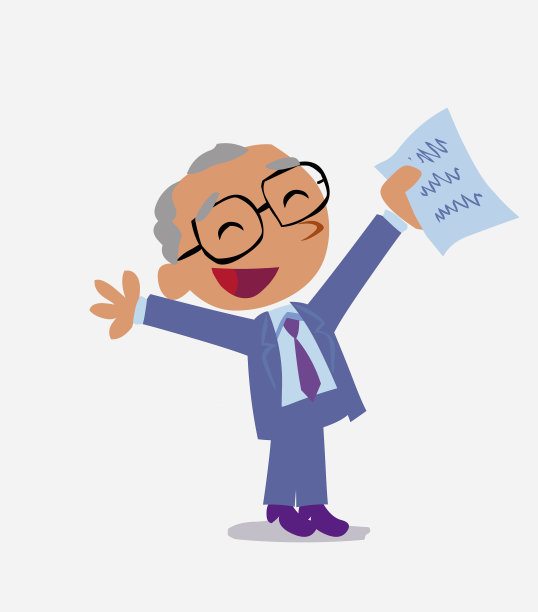 非常快乐的卡通人物商人手里拿着一份文件图片下载