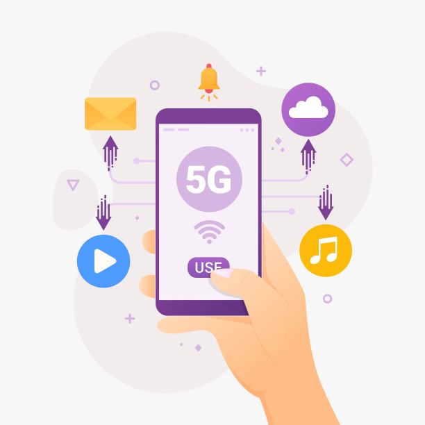 人们通过移动智能手机采用5G高速无线连接的设计理念图片下载