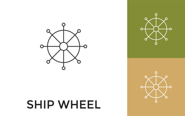 可编辑的船轮细线图标与标题。适用于手机应用程序，网站，软件和印刷媒体。图片下载