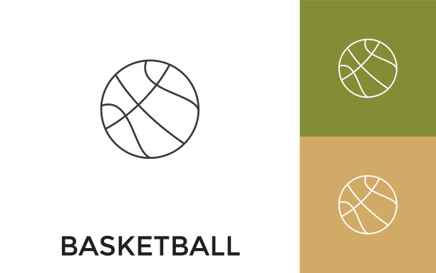 可编辑的篮球细线图标与标题。适用于手机应用程序，网站，软件和印刷媒体。图片下载