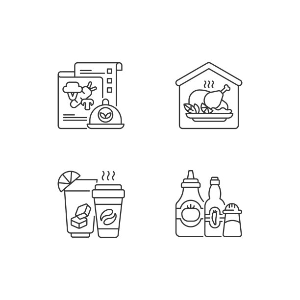 在线餐厅外卖线性图标设置图片下载