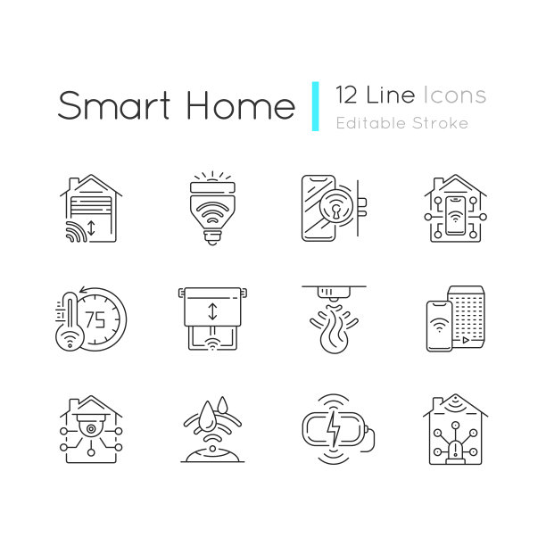 智能房子线性图标集图片下载