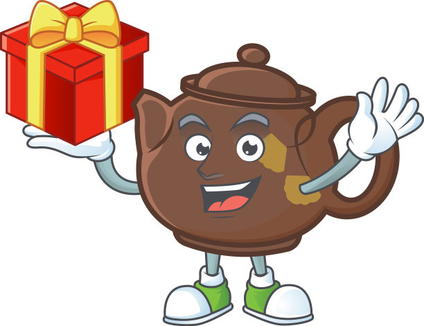 笑脸茶壶卡通有一盒礼物图片下载