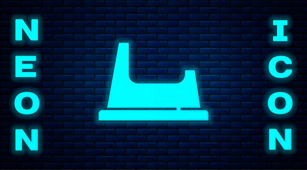 发光的霓虹灯婴儿便盆图标孤立在砖墙背景上。夜壶。向量图片下载