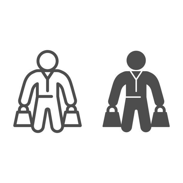 买家与包装线和固体图标，黑色星期五的概念，购物者的标志在白色的背景，客户与购物袋图标轮廓风格的移动概念和网页设计。矢量图形。图片下载