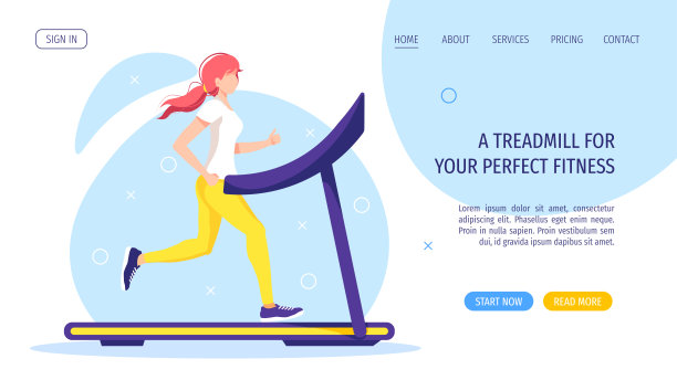 在跑步机上跑步的年轻女子。跑步，运动训练，健康的生活方式，能量，健身。有氧运动的概念。图片下载