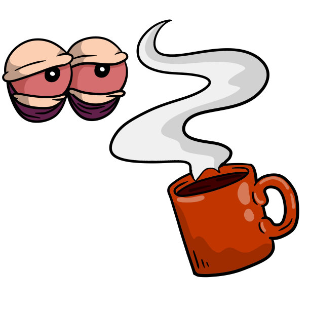 疲惫的眼睛。失眠和一个红色的咖啡杯。睡眠不足。图片下载