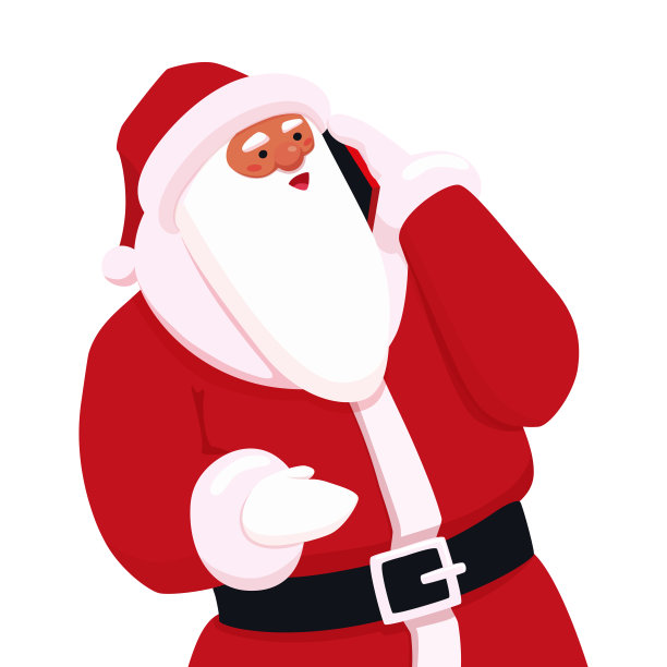 圣诞老人用智能手机打电话，和某人聊天。可爱的圣诞老人在打电话。圣诞，新年遥远的祝贺。图片下载