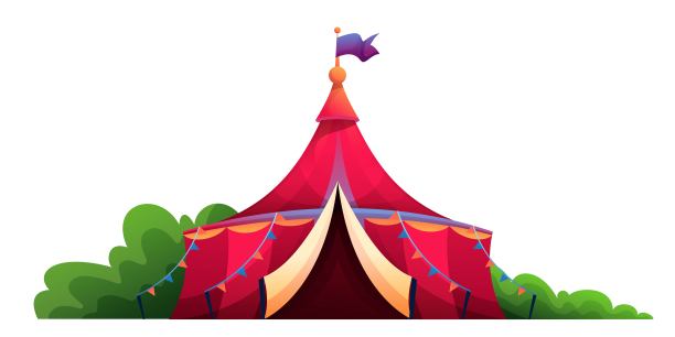 马戏团复古帐篷平面矢量插图。娱乐,娱乐产业。经典的红色和黄色招牌隔离设计元素。狂欢节,游乐场,节日。卡通国旗馆。图片下载