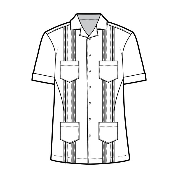 衬衫瓜亚贝拉技术时尚插图短袖，夹，补丁口袋，放松适合，轭扣图片下载