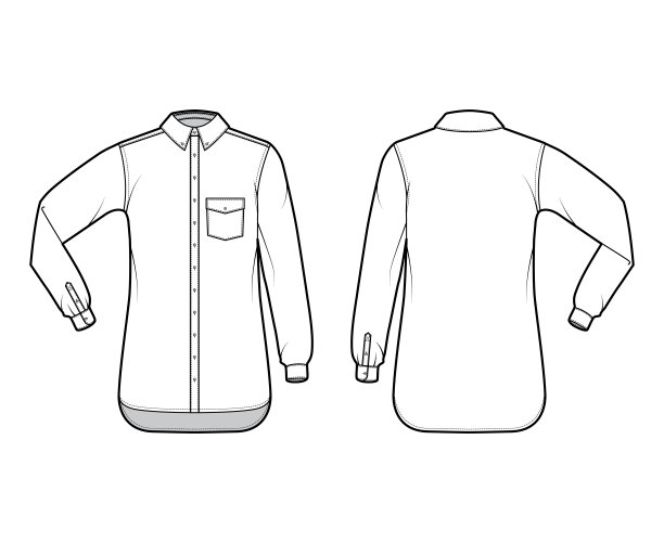 经典的衬衫技术时尚插图与角度口袋，肘折长袖，放松，钮扣，常规领子图片下载