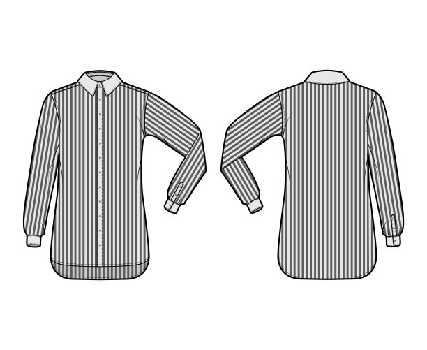 衬衫牧师条纹技术时尚插图与肘折长袖，放松合身，钮扣，常规衣领图片下载