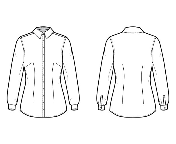 衬衫合身的技术时尚插图与长袖袖口，修身，省道，纽扣图片下载