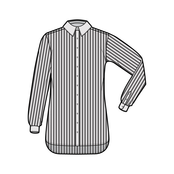 衬衫牧师条纹技术时尚插图与肘折长袖，放松合身，钮扣，常规衣领图片下载