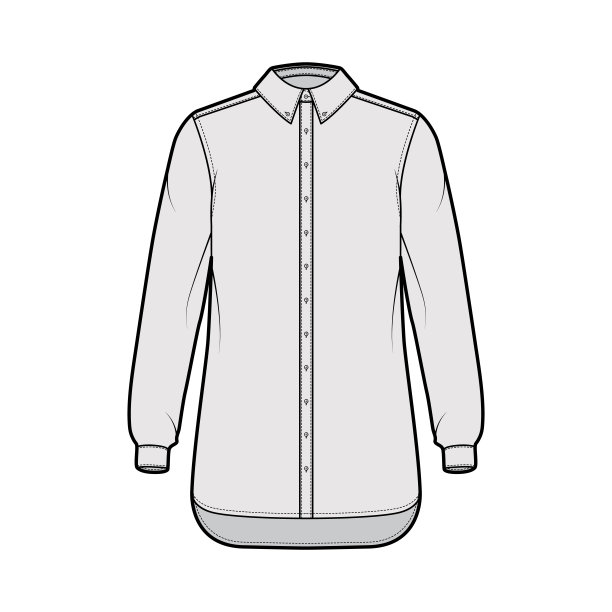 经典衬衫技术时尚插画长袖，放松合身，前扣常规领服装图片下载