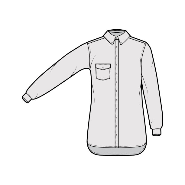 经典的衬衫技术时尚插图与角度口袋，直长袖，放松适合前扣系图片下载