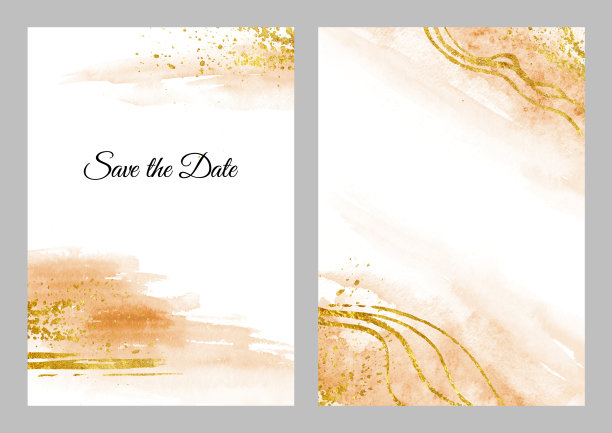 黄沙与黄金垂直背景和模板设置的海报和生日，婚礼，邀请，名片。手绘水彩插图图片下载