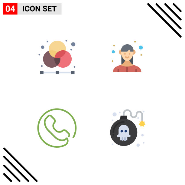 可编辑的线包4个简单的平面图标图片下载