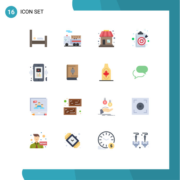 象形图设置16个简单的平色视频图片下载