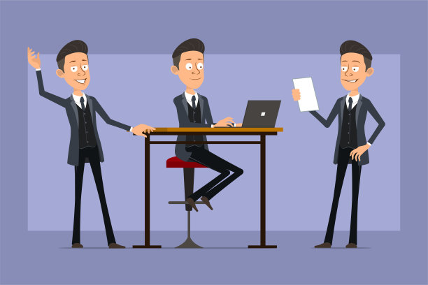 卡通扁平风滑稽黑手党男人角色矢量素材图片下载