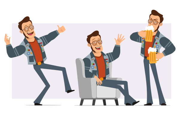 卡通强大的迪斯科男子字符向量集图片下载