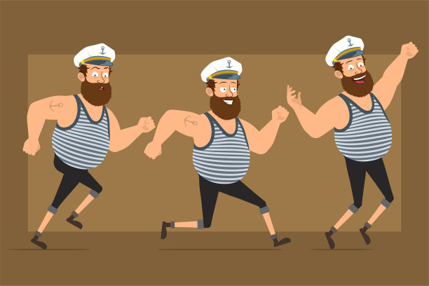 卡通扁平风格胖水手男人矢量角色合集图片下载